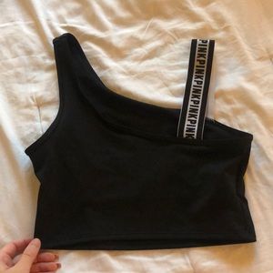 Pink black sports bra crop top